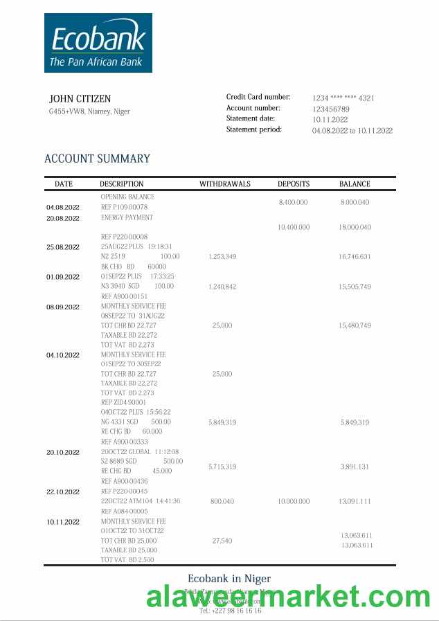 Niger Ecobank bank statement